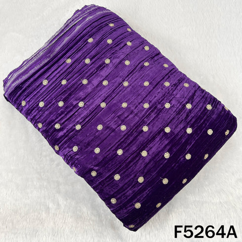 Zari Sequins Embroidered Wrinkled Velvet Fabric - F5264