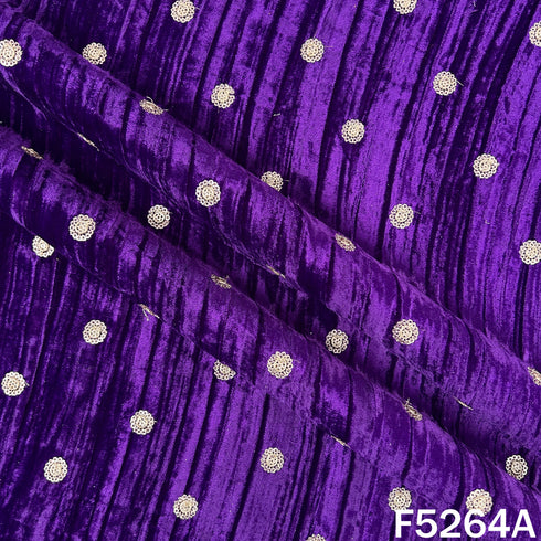 Zari Sequins Embroidered Wrinkled Velvet Fabric - F5264