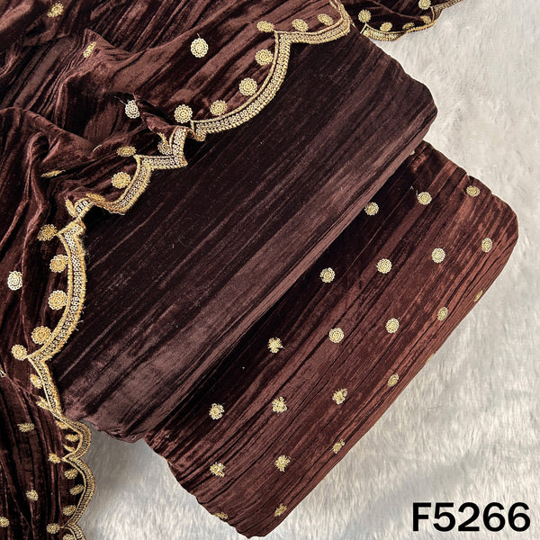 Zari Sequins Embroidered Wrinkled Velvet Fabric - F5266