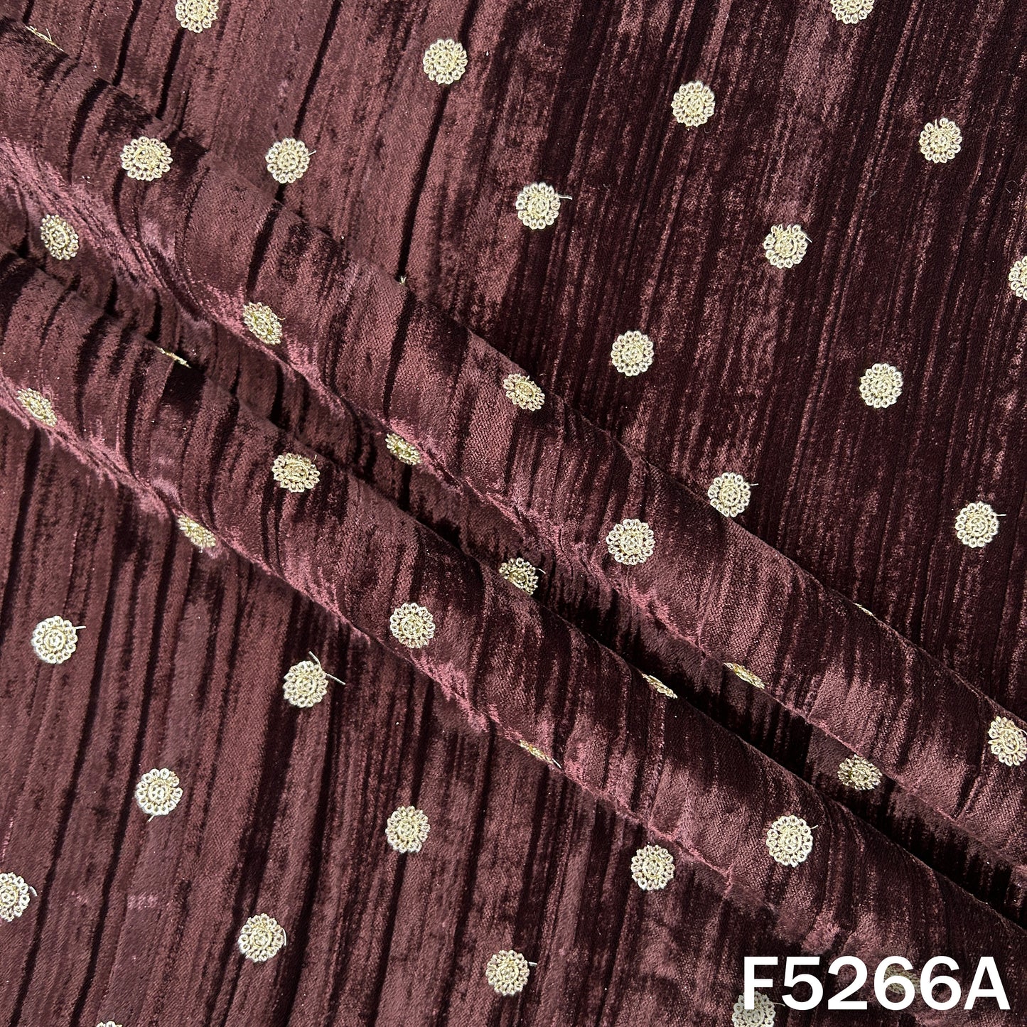 Zari Sequins Embroidered Wrinkled Velvet Fabric - F5266