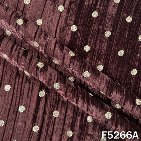 Zari Sequins Embroidered Wrinkled Velvet Fabric - F5266