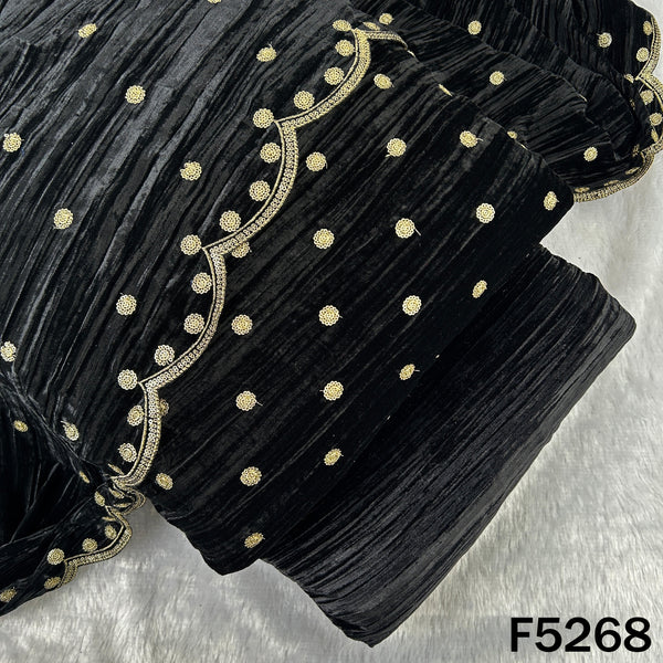 Zari Sequins Embroidered Wrinkled Velvet Fabric - F5268