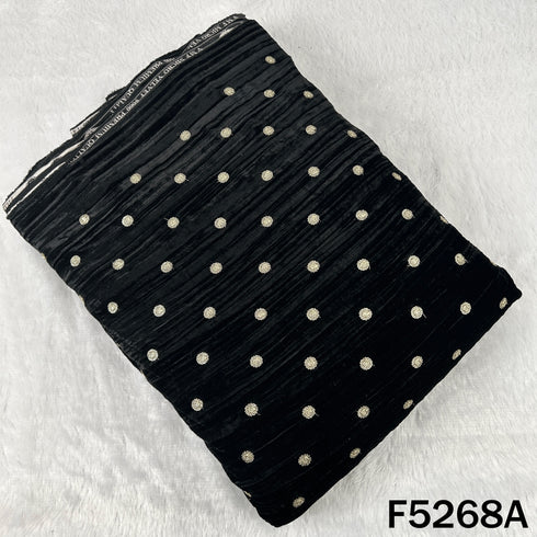 Zari Sequins Embroidered Wrinkled Velvet Fabric - F5268