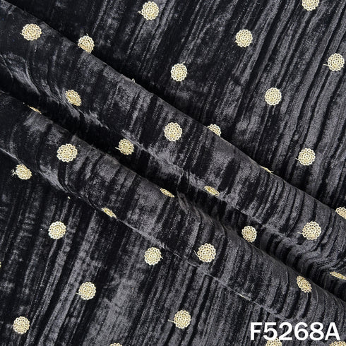 Zari Sequins Embroidered Wrinkled Velvet Fabric - F5268