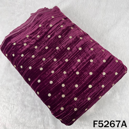 Zari Sequins Embroidered Wrinkled Velvet Fabric - F5267