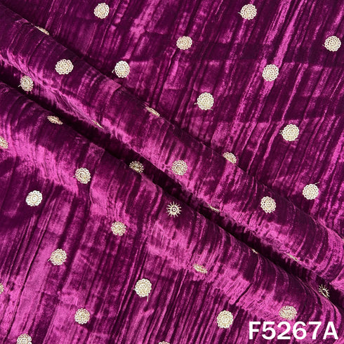 Zari Sequins Embroidered Wrinkled Velvet Fabric - F5267
