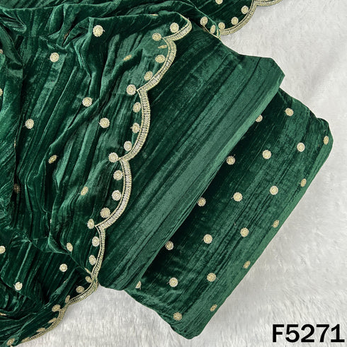 Zari Sequins Embroidered Wrinkled Velvet Fabric - F5271