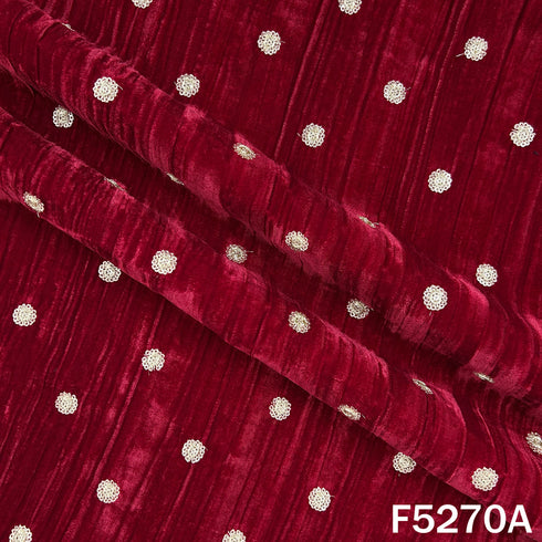 Zari Sequins Embroidered Wrinkled Velvet Fabric - F5270