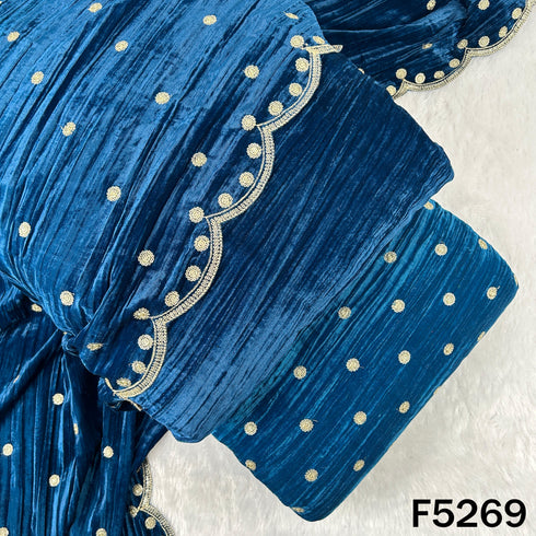 Zari Sequins Embroidered Wrinkled Velvet Fabric - F5269