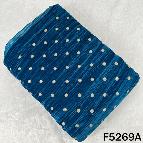 Zari Sequins Embroidered Wrinkled Velvet Fabric - F5269