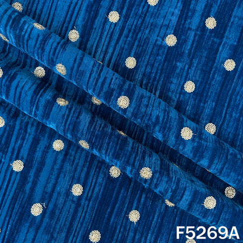 Zari Sequins Embroidered Wrinkled Velvet Fabric - F5269