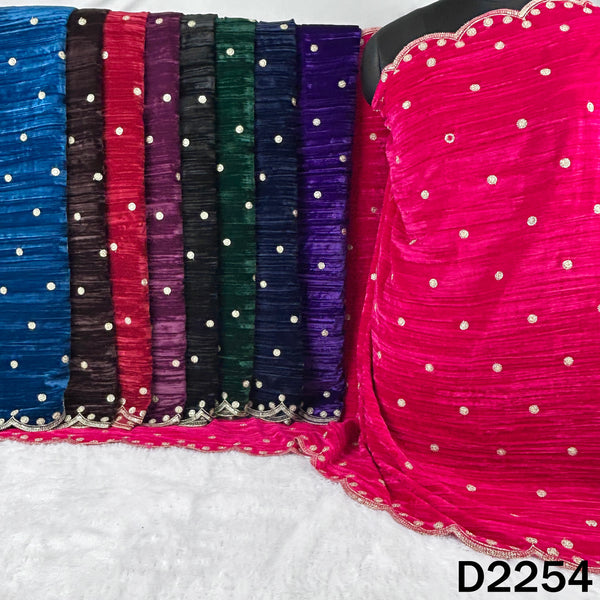 Zari Sequins Embroidered Wrinkled Velvet Dupatta - D2254