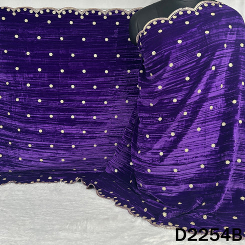 Zari Sequins Embroidered Wrinkled Velvet Dupatta - D2254