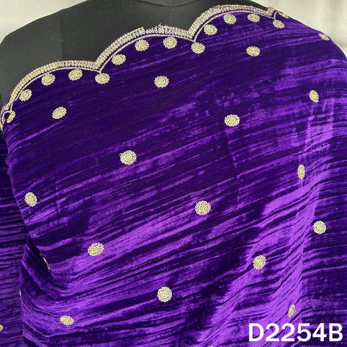 Zari Sequins Embroidered Wrinkled Velvet Dupatta - D2254