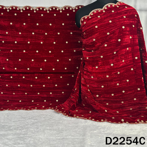 Zari Sequins Embroidered Wrinkled Velvet Dupatta - D2254