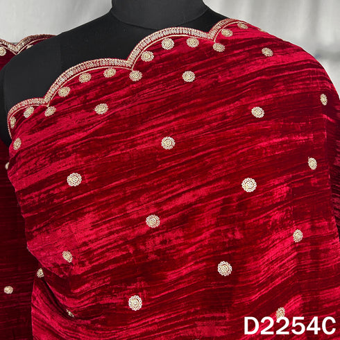 Zari Sequins Embroidered Wrinkled Velvet Dupatta - D2254