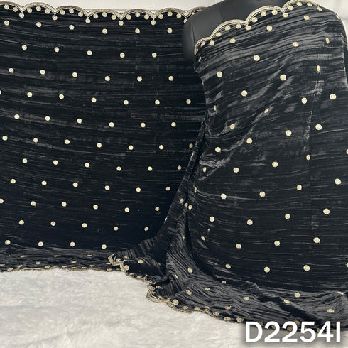 Zari Sequins Embroidered Wrinkled Velvet Dupatta - D2254