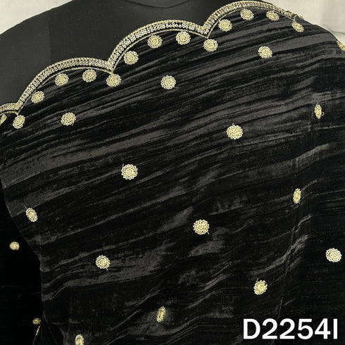 Zari Sequins Embroidered Wrinkled Velvet Dupatta - D2254