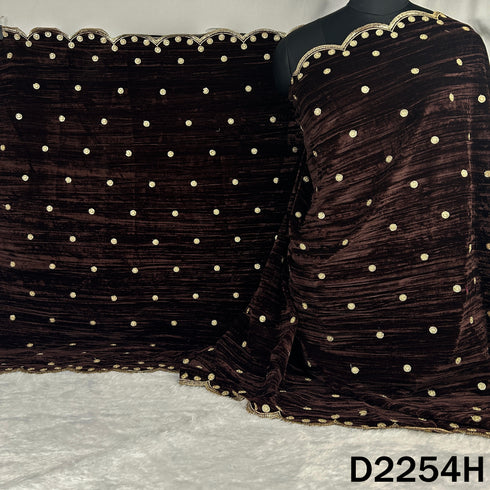 Zari Sequins Embroidered Wrinkled Velvet Dupatta - D2254