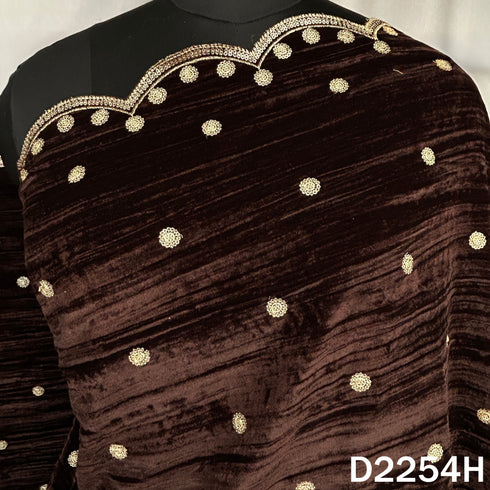 Zari Sequins Embroidered Wrinkled Velvet Dupatta - D2254