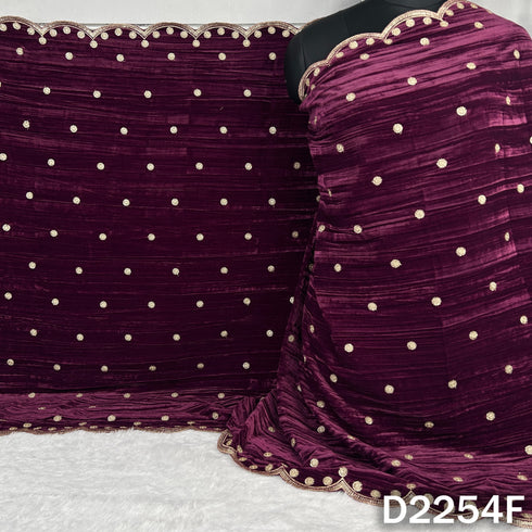 Zari Sequins Embroidered Wrinkled Velvet Dupatta - D2254