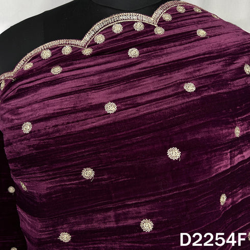 Zari Sequins Embroidered Wrinkled Velvet Dupatta - D2254