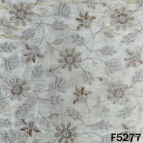 Dyeable Cut Dana Zari Sequins Pearl Embroidered Shimmer Tissue Fabric - F5277