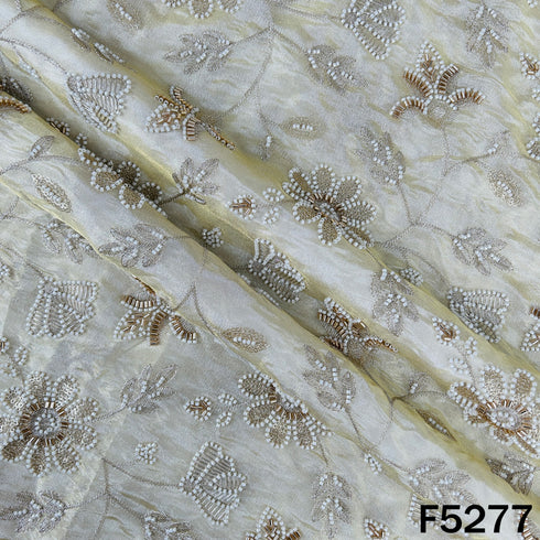 Dyeable Cut Dana Zari Sequins Pearl Embroidered Shimmer Tissue Fabric - F5277