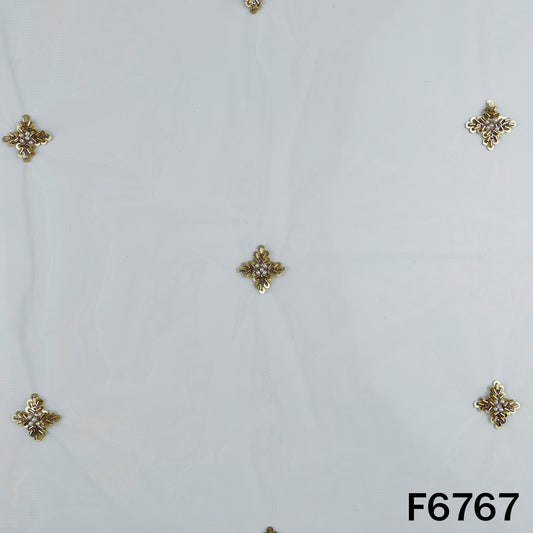 Dyeable Cut Dana Sequins Moti Work Net Fabric - F6767