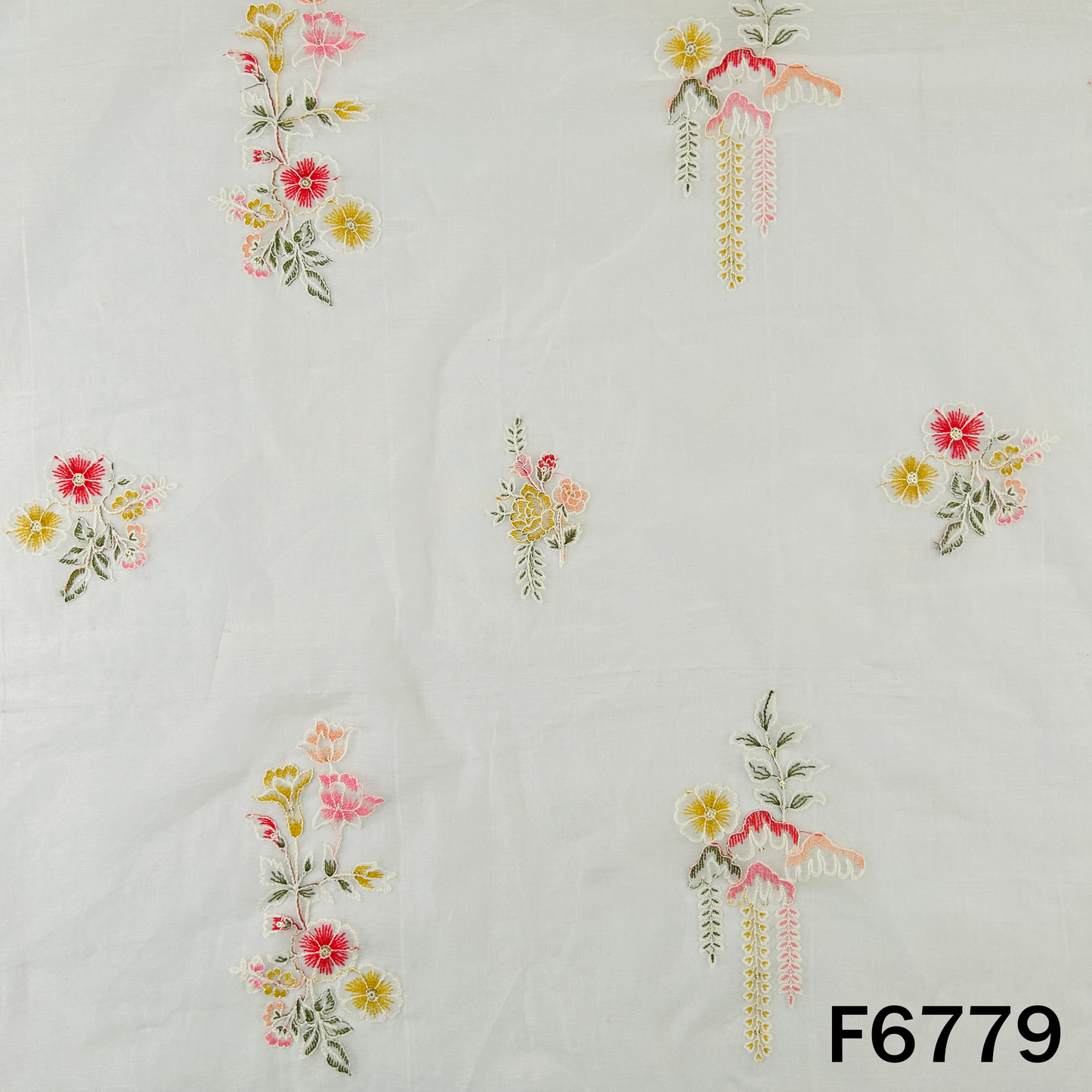 Thread Sequins Embroidered Mul Chanderi Fabric - F6779