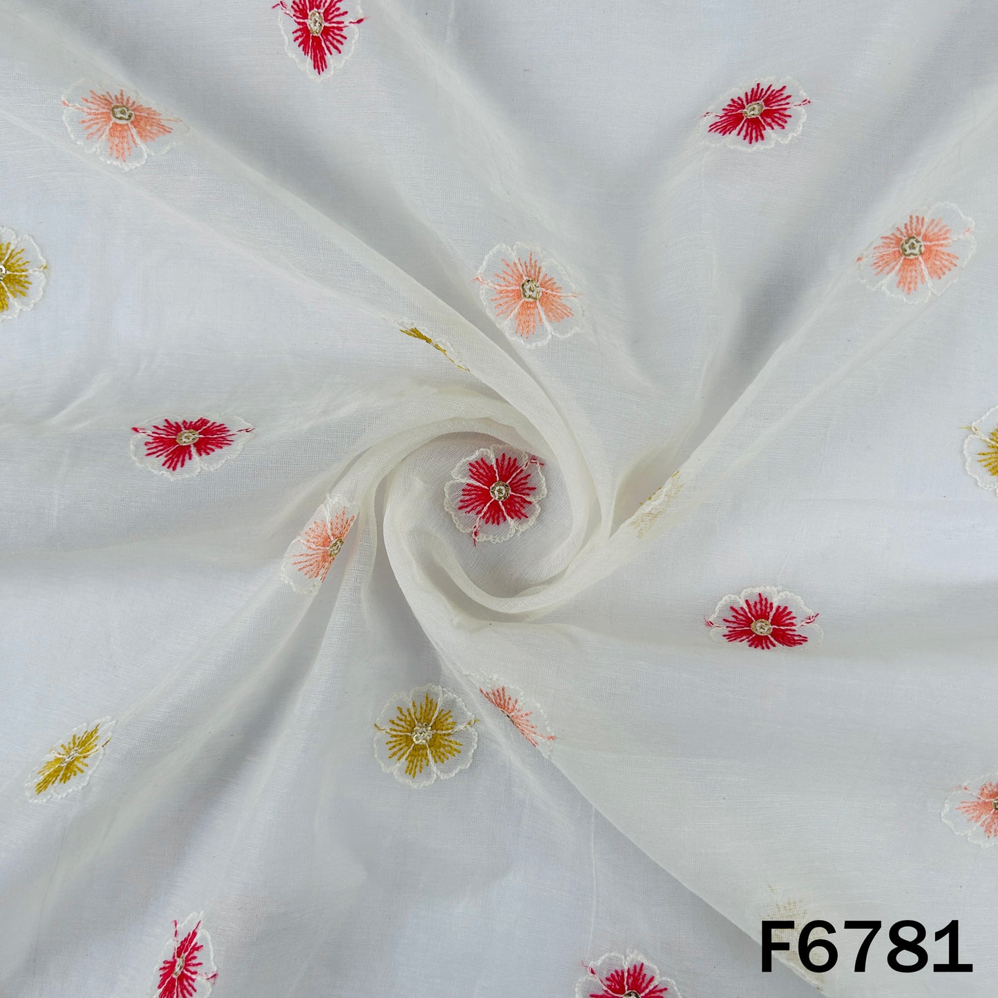 Thread Sequins Embroidered Mul Chanderi Fabric - F6781
