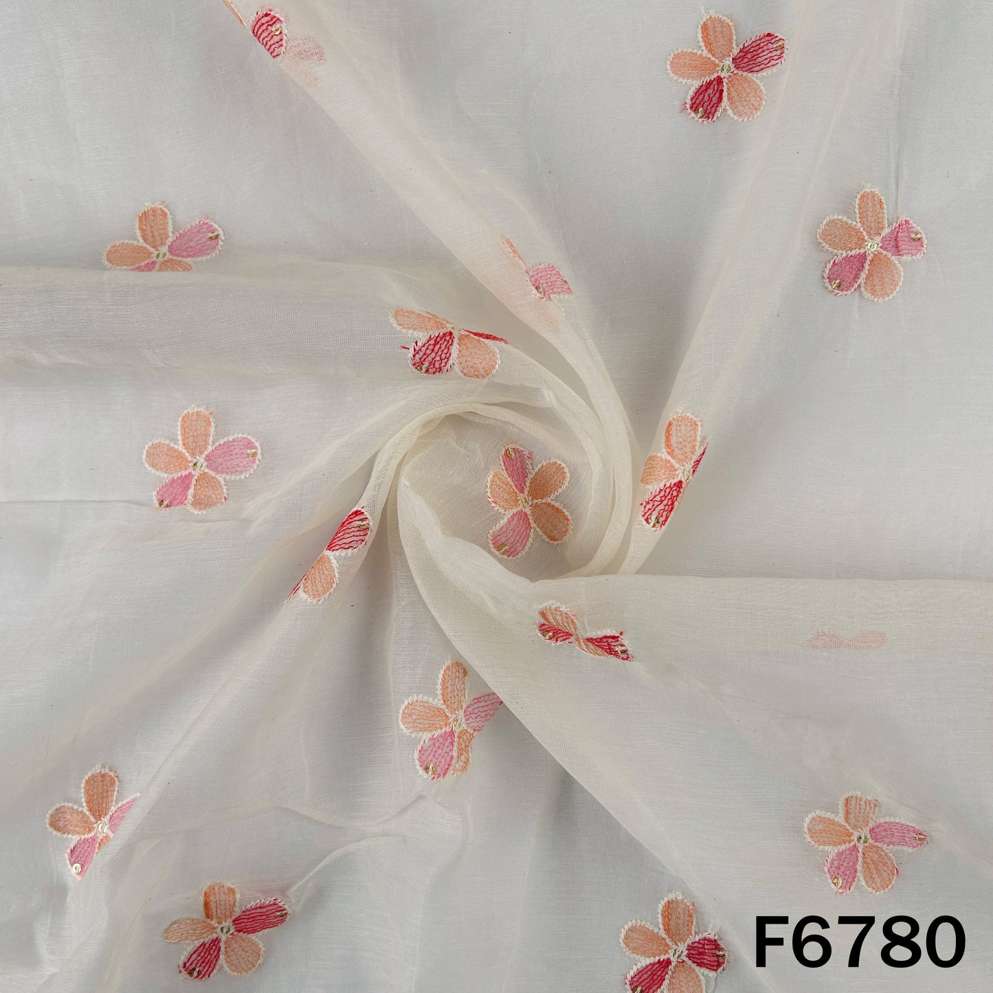 Thread Sequins Embroidered Mul Chanderi Fabric - F6780