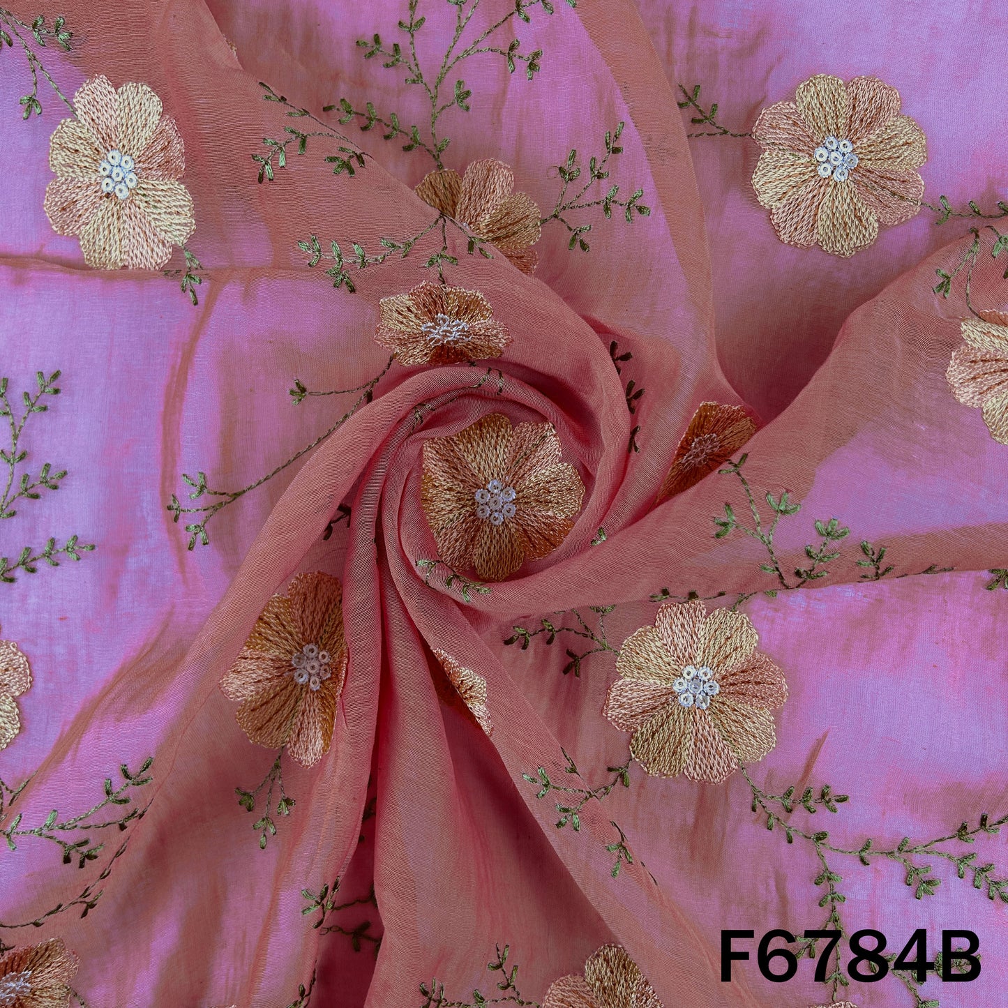 Thread Sequins Embroidered Mul Chanderi Fabric - F6784