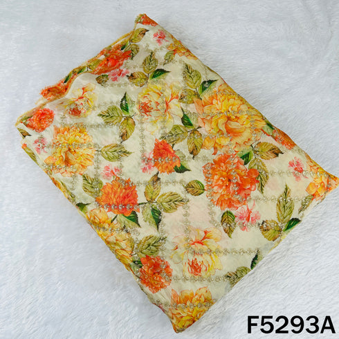 Digital Print Zari Sequins Embroidered Shimmer Tissue Fabric - F5293