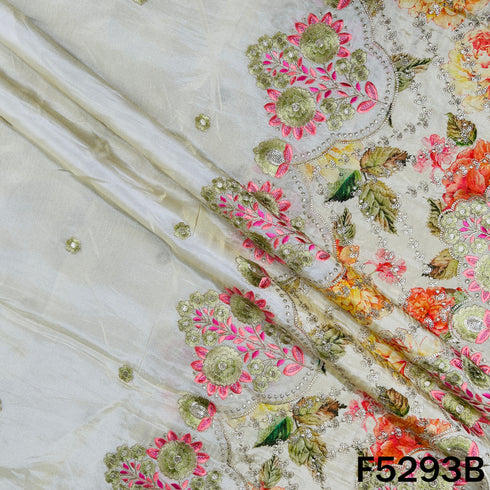 Digital Print Zari Sequins Embroidered Shimmer Tissue Fabric - F5293