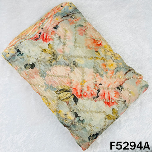 Digital Print Zari Sequins Embroidered Shimmer Tissue Fabric - F5294