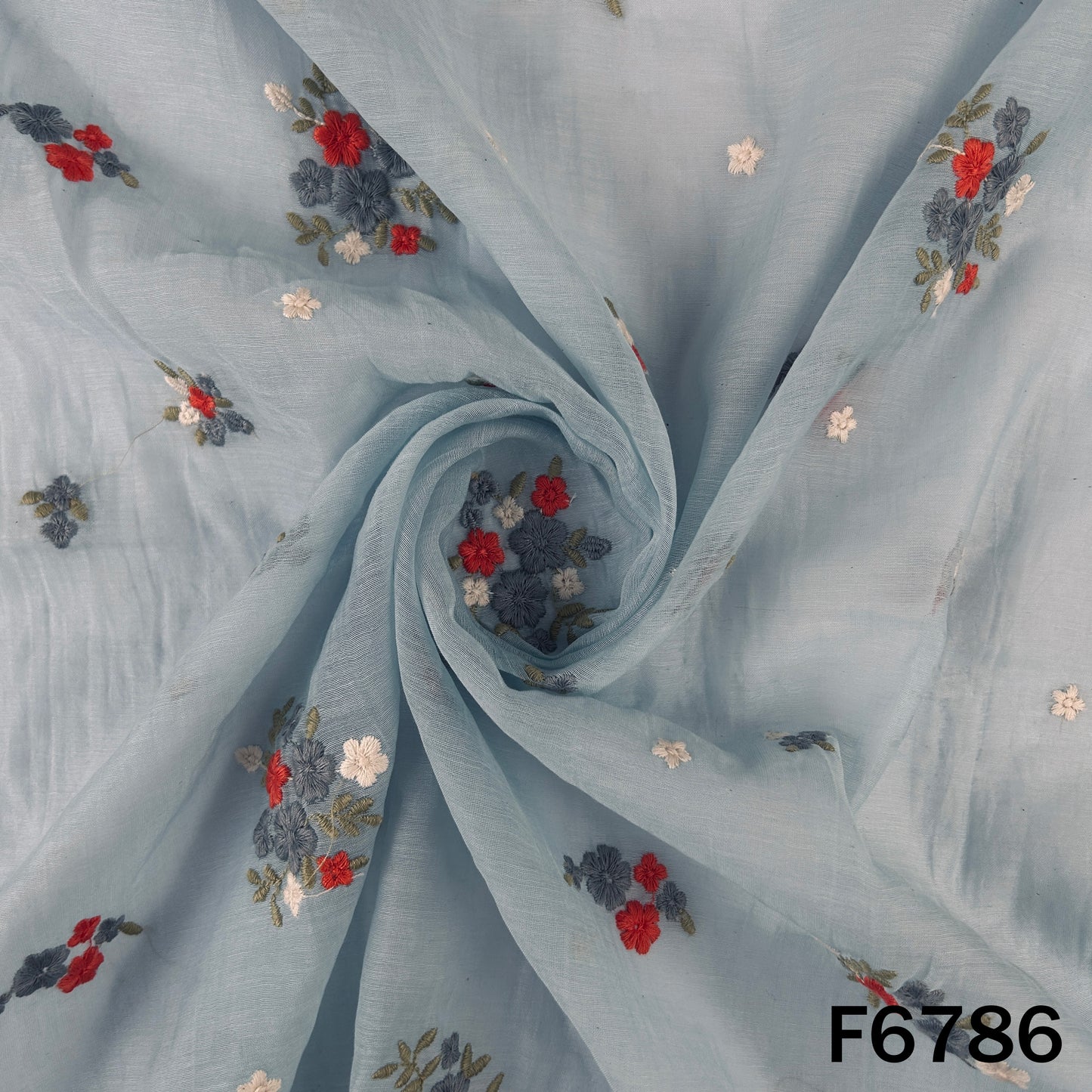 Thread Embroidered Mul Chanderi Fabric - F6786