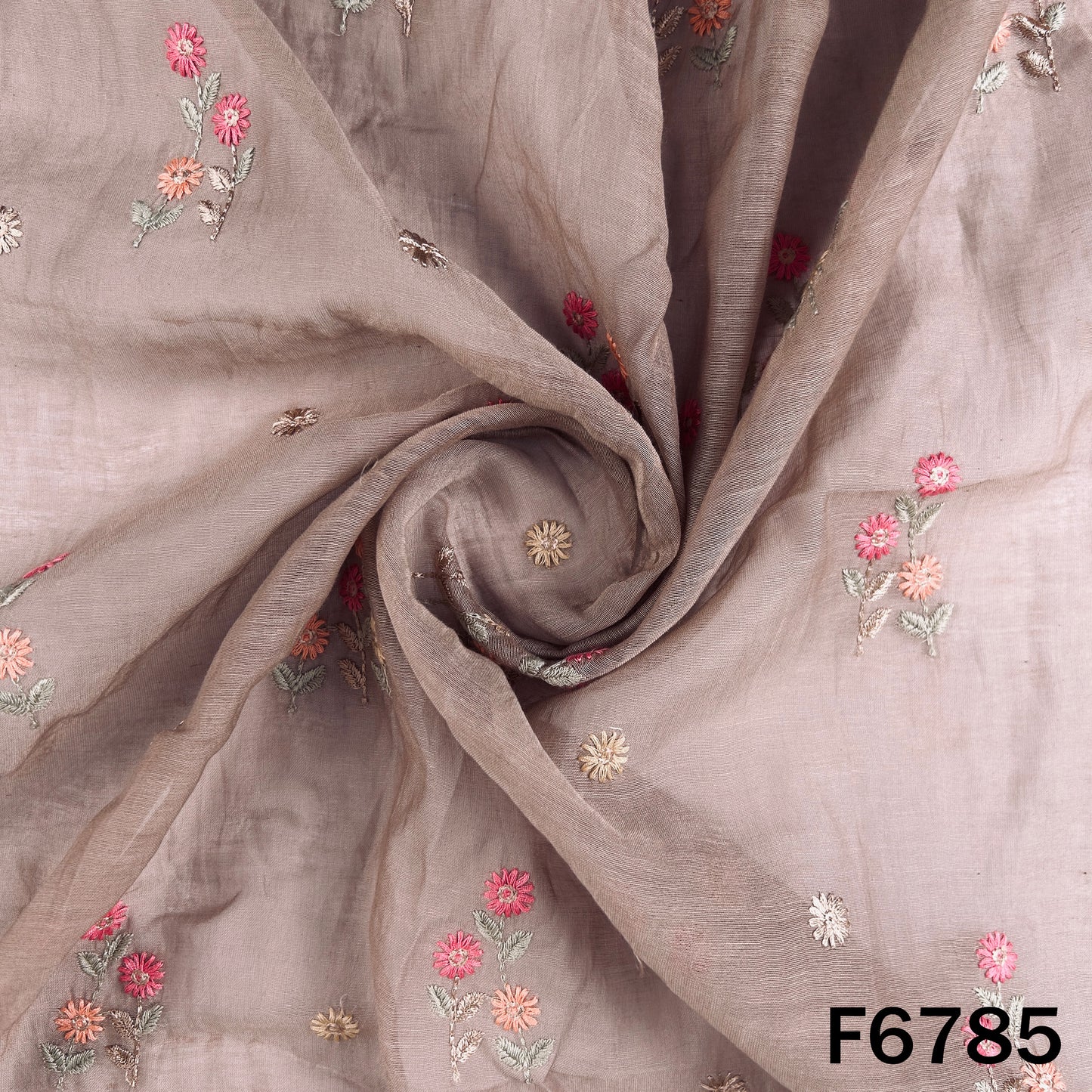 Thread Embroidered Mul Chanderi Fabric - F6785