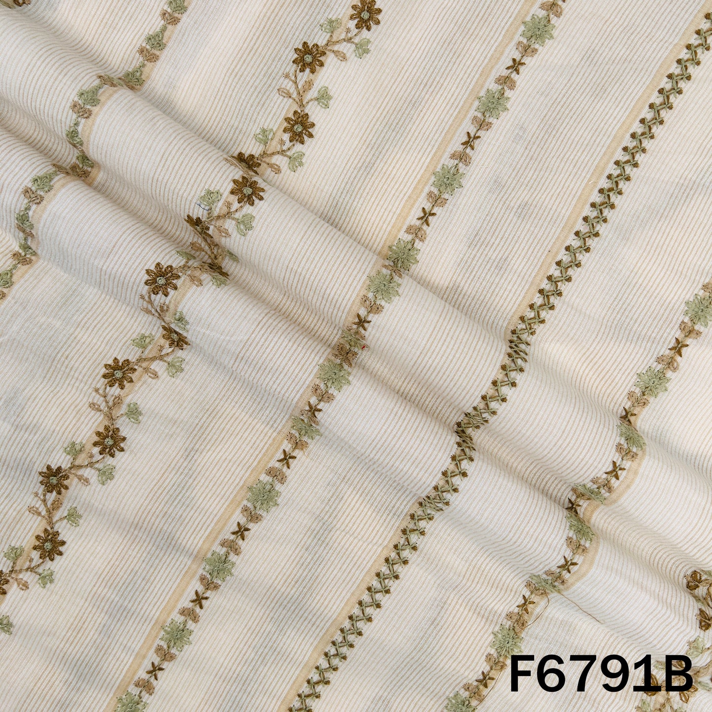 Thread Embroidered Stripes Cambric Cotton Fabric - F6791