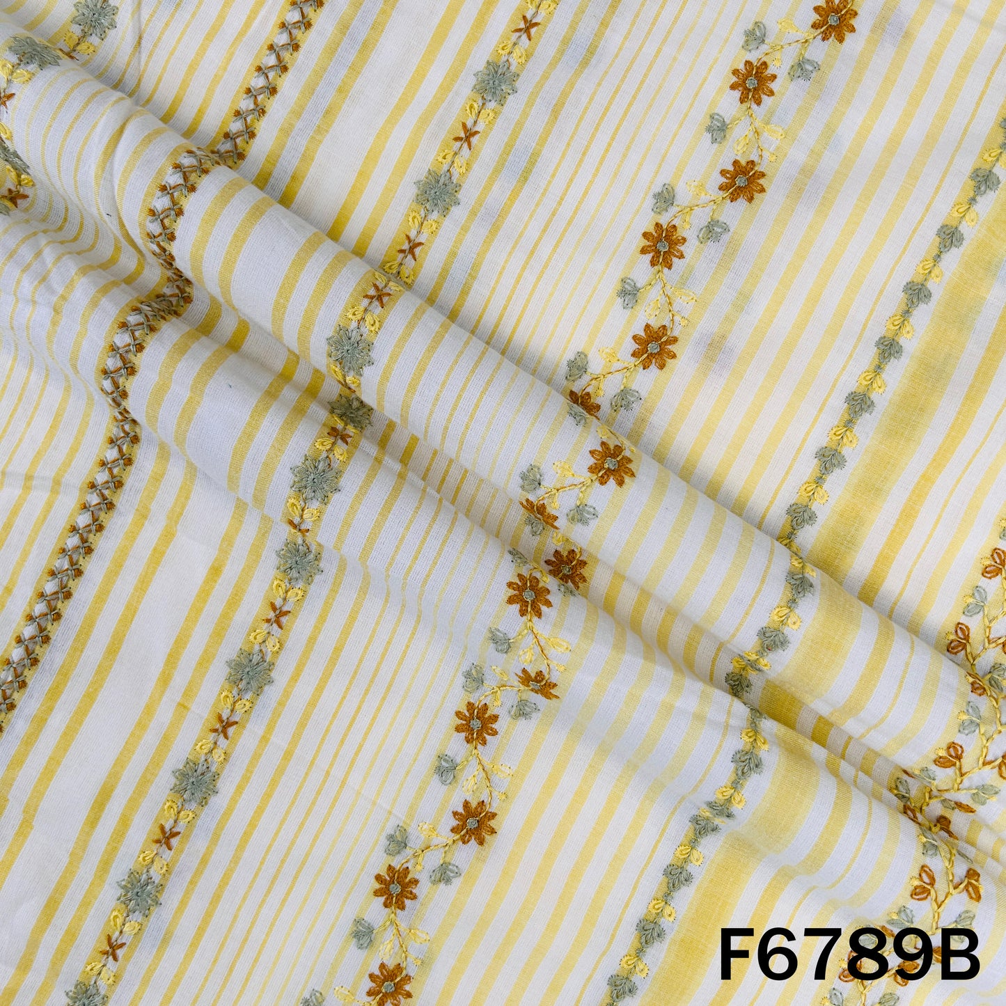 Thread Embroidered Stripes Cambric Cotton Fabric - F6789