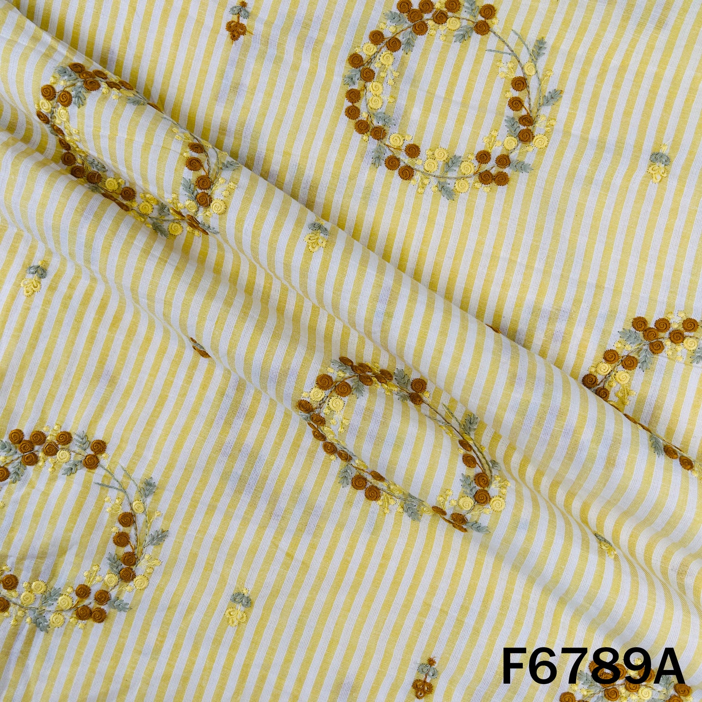 Thread Embroidered Stripes Cambric Cotton Fabric - F6789