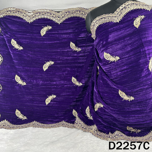 Zari Sequins Embroidered Crush Velvet Dupatta - D2257