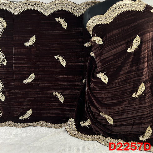 Zari Sequins Embroidered Crush Velvet Dupatta - D2257