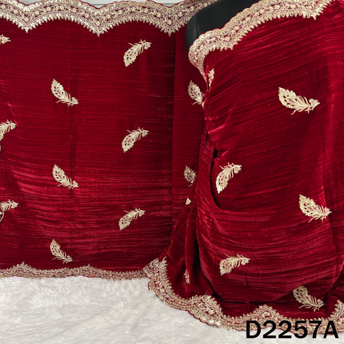 Zari Sequins Embroidered Crush Velvet Dupatta - D2257