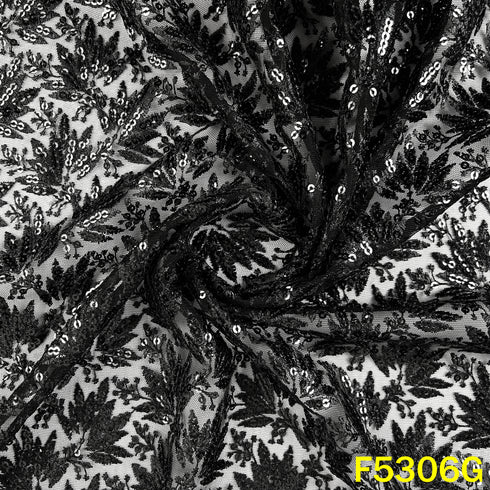 Thread Sequins Embroidered Net Fabric - F5306
