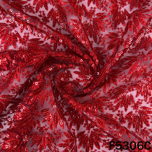 Thread Sequins Embroidered Net Fabric - F5306