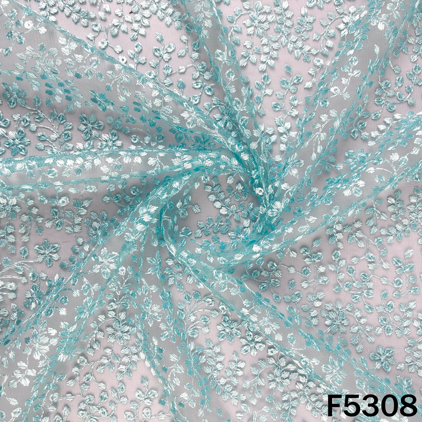 Thread Sequins Embroidered Net Fabric - F5308