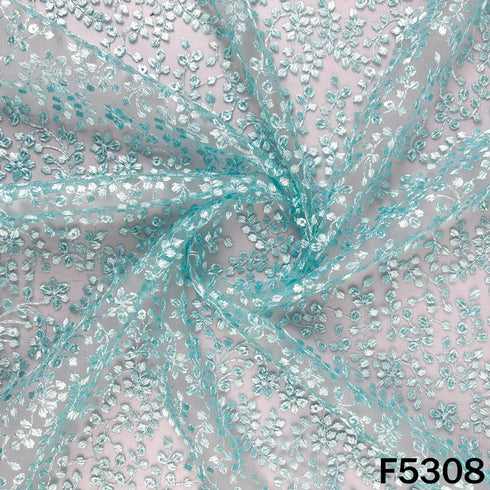 Thread Sequins Embroidered Net Fabric - F5308