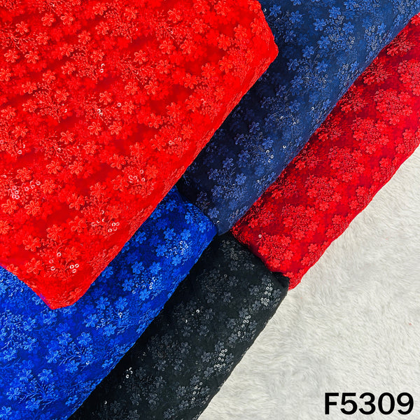 Thread Sequins Embroidered Net Fabric - F5309