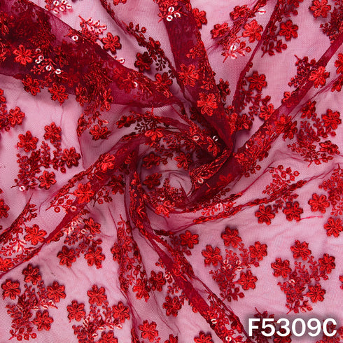 Thread Sequins Embroidered Net Fabric - F5309